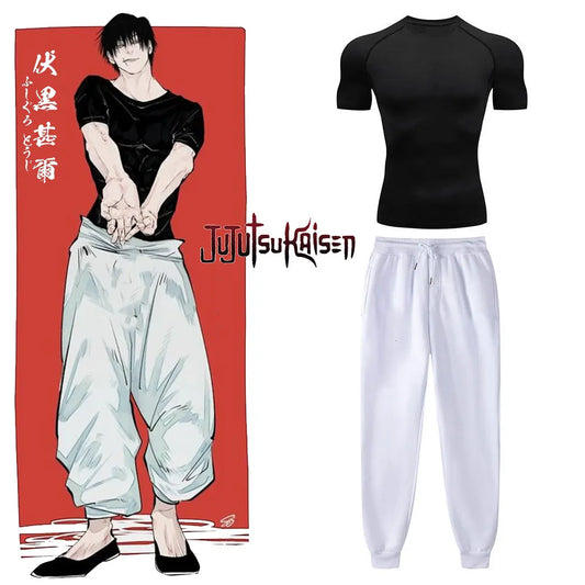 Anime Jujutsu Kaisen Compression Set Performance GYM Set Men'S Athletic Workout Quick Dry Shirts+Sweatpants Unisex Sportwear